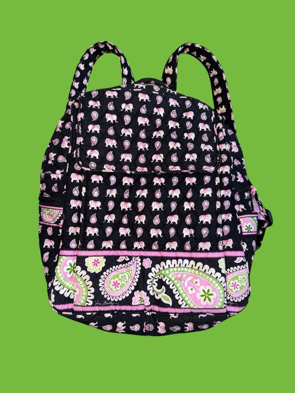 Vera Bradley Quilted Backpack Pink Elephants Paisley Black Purple Vintage Y2K